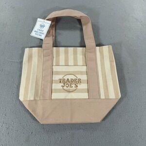 Trader Joe's Mini Canvas Tote Tan Cream‎ Striped Limited Edition NWT